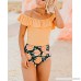 Floral High Waisted Swimsuit Bikini for Women Push Up High Waisted Floral Ruffle Off Shoulder Crop Top Swimsuit Bathing Suit Yellow B07MFFGMRS
